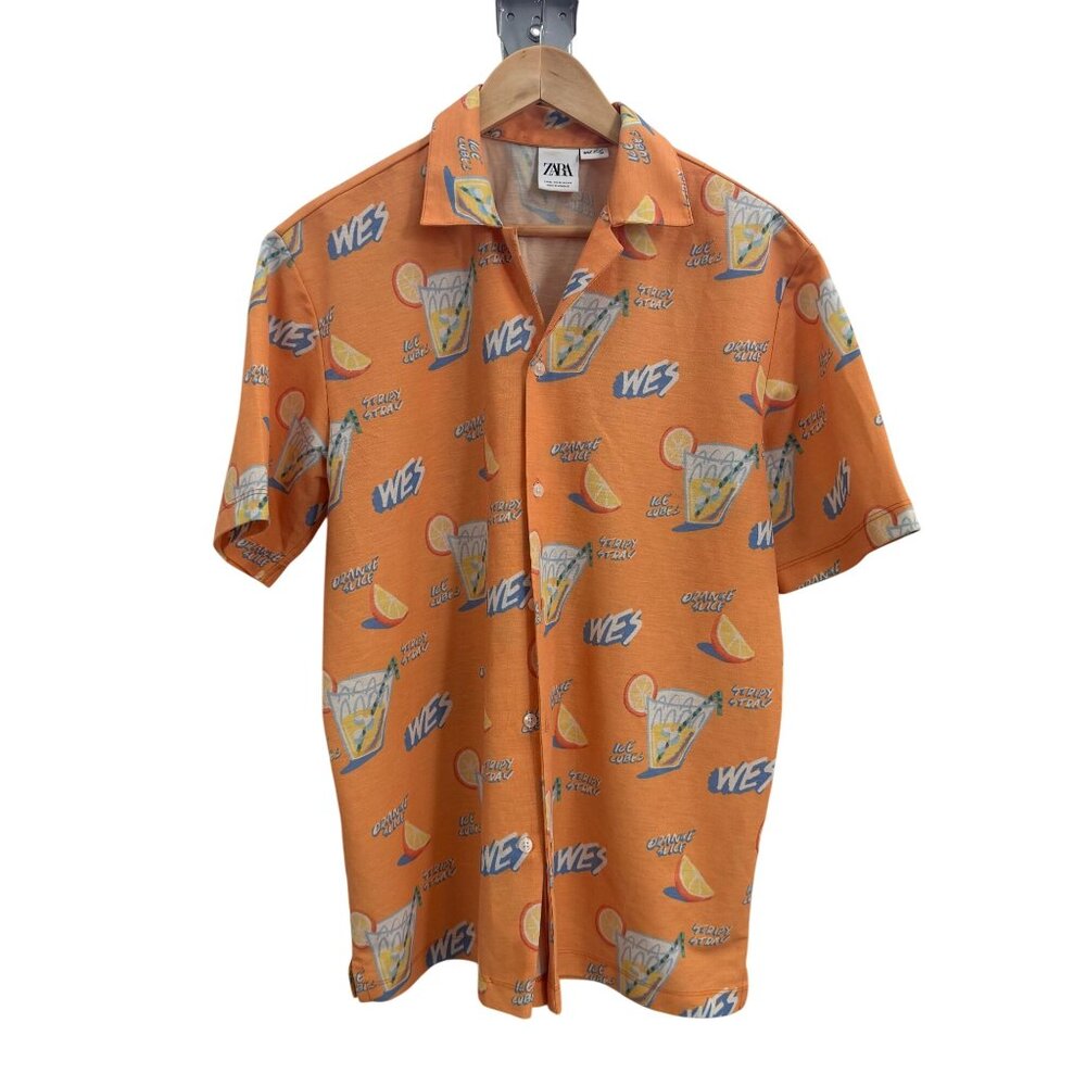 Zara x Wes Robinson Orange Cocktail Print Camp Shirt Men’s M